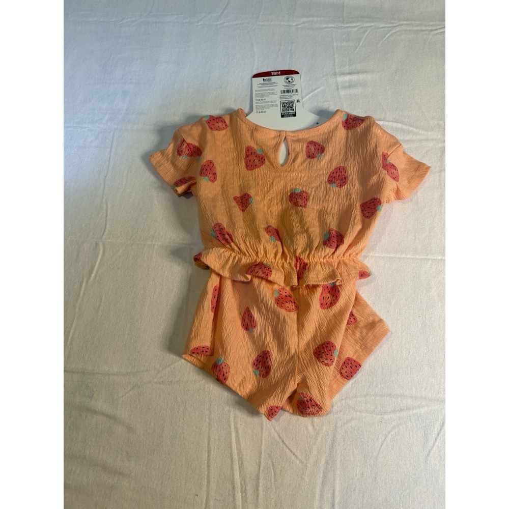 Member's Mark Baby Girls Peach Strawberry Print 2-Piece Playwear Set 18M 1016